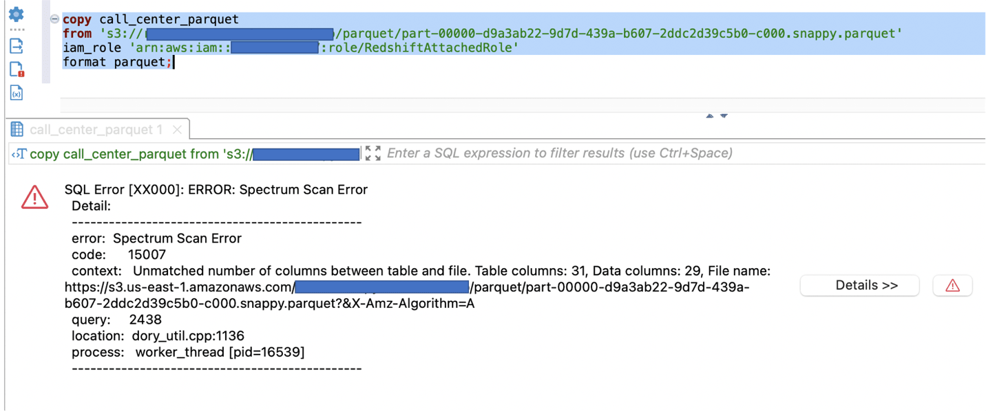 redshift parquet - Without Fillrecord error | Hevo Data